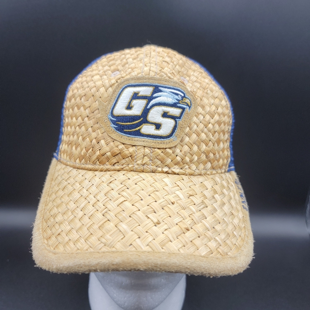 Georgia Southern Mens Straw & Mesh Snapback Hat Tan Blue Eagles Logo Rare New